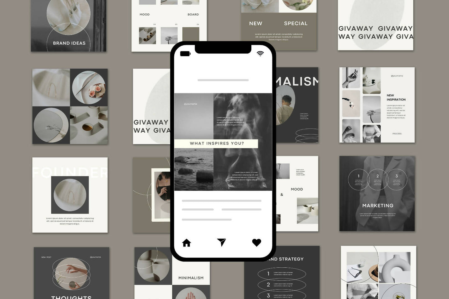 21 Instagram Post Canva Social Media Templates | Gray Aesthetic Minimalistic Template Set