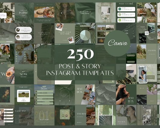 250 Green Instagram Templates, Green Social Media Tropical Instagram Post and Story Templates