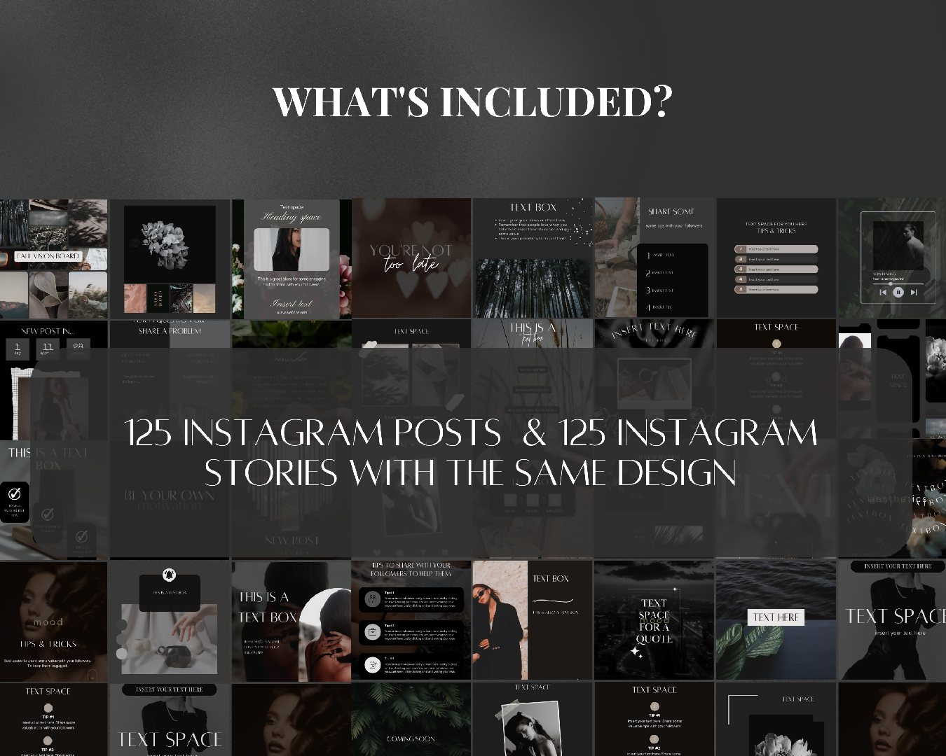 250 Black Instagram Social Media Canva Templates, Dark Black Moody Instagram Engagement Templates