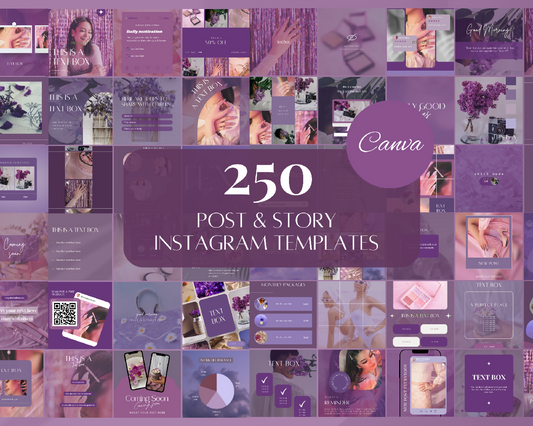 250 Purple Instagram Templates, Purple Girly Social Media Canva Templates