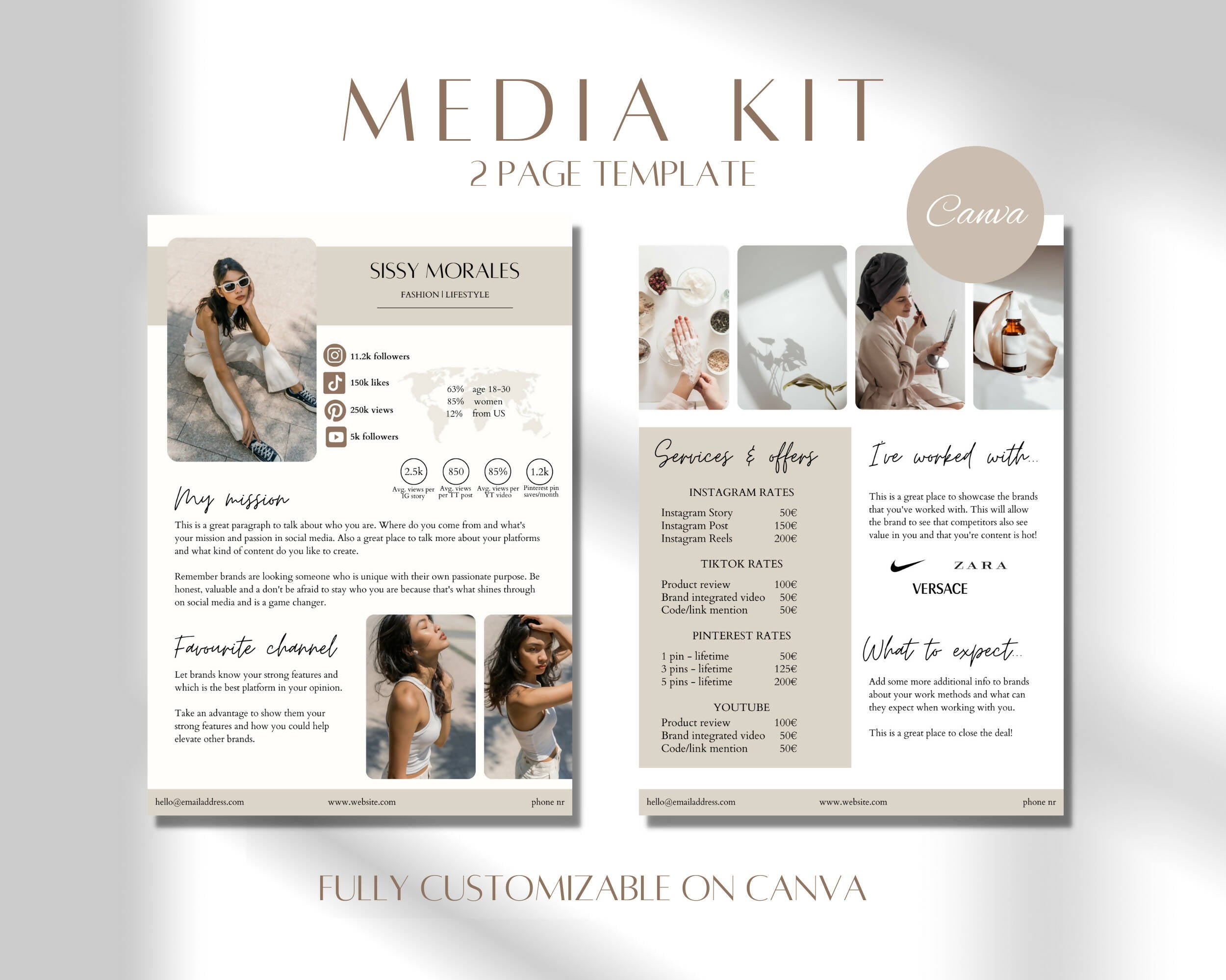 2 Page Instagram Social Media Kit for Influencers – Social Media Calendar