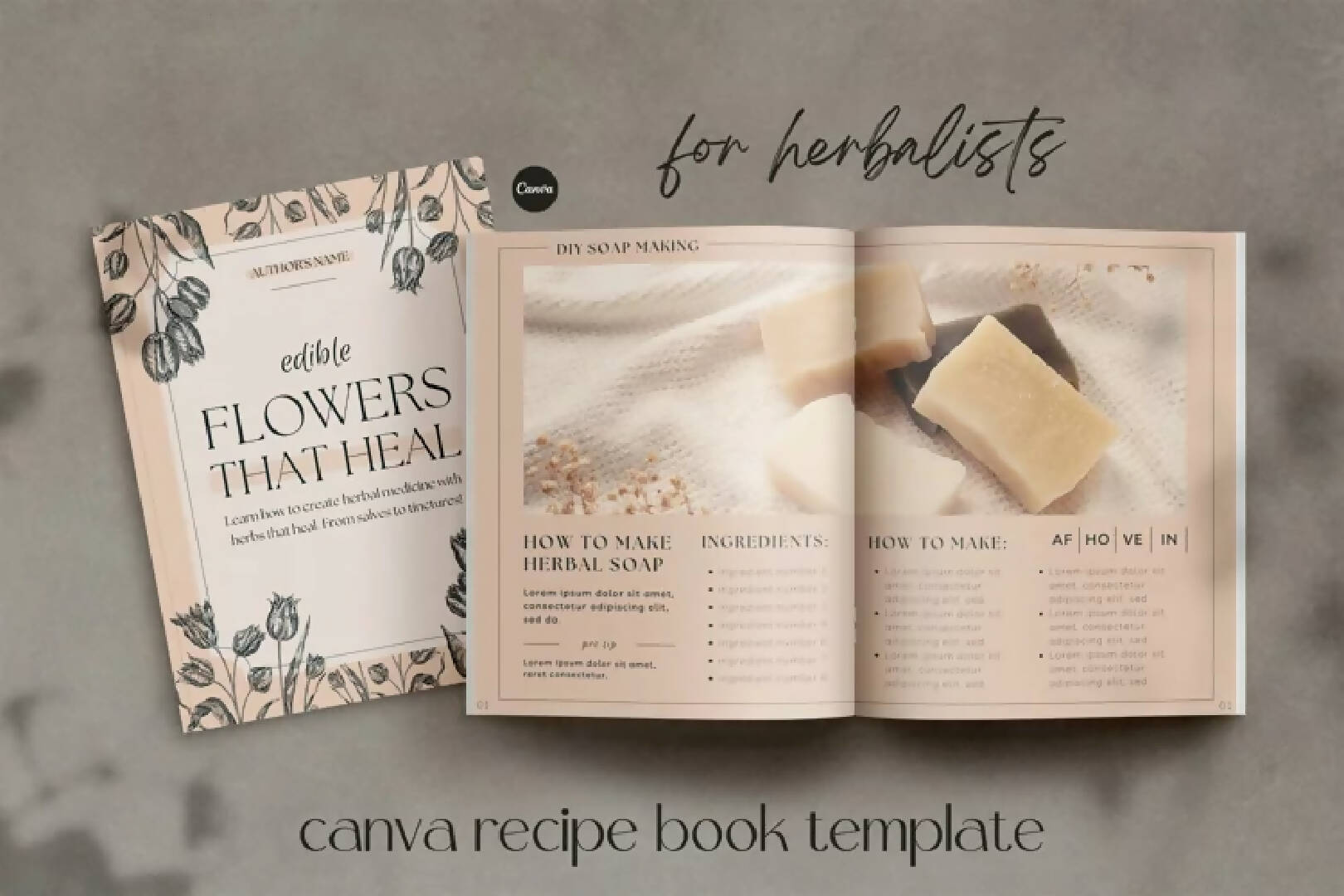 Cookbook Template, Canva Recipe Book Template, Editable Ebook