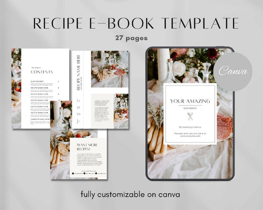 27 Page Editable Recipe Cookbook E-Book Template