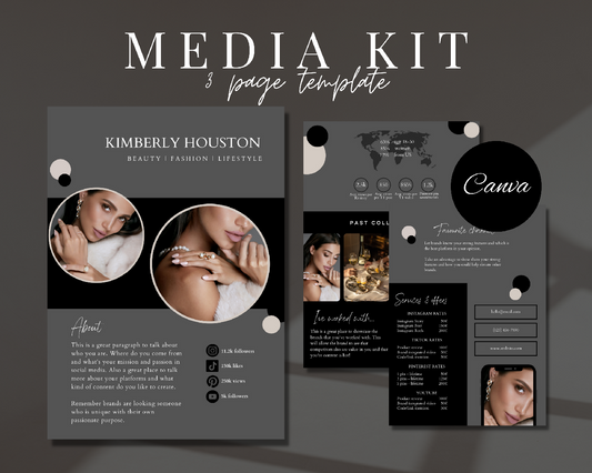 Black Media Kit Template, Instagram Influencer Media Kit Template, Social Media Creator Rate Sheet Template